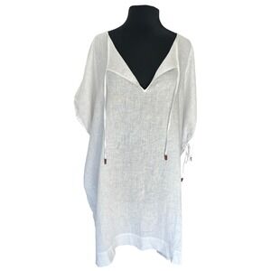 Vilebrequin by Angelo Tarlazzi White Linen Tunic Beach Cover Up Kaftan ML New